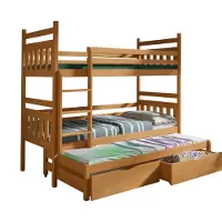 KEF-MEBLE KEF Lena Etagenbett Kinder Etagenbett 3 Personen Holz Kinderbett mit Schubladen ohne Matratze 90x180 cm Erle