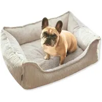 4L Textil HUGO Orthopädisches Hundebett aus Cord Premium-LINE Hundekorb mit Bezug (100x80 cm, Beige)
