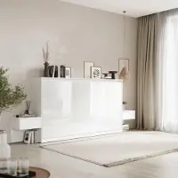 SMARTBett GmbH SMARTBett Set 100-Schrankbett Horizontal CLASSIC mit 2 Nachtkonsolen Weiss Hochglanz