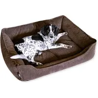 4L Textil HUGO Orthopädisches Hundebett aus Cord Premium-LINE Hundekorb mit Bezug (80x60 cm, Dunkelbraun)