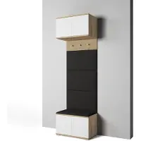 Jerpax Garderoben-Set Aura Version 5: Schuhschrank mit Polsterpaneelen, Hängeschrank für Flur und Eingangsbereich (Weiß / Eiche Artisan/Trinity 16)
