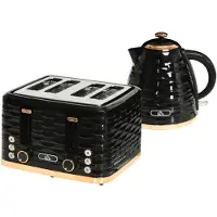 Xdovet Wasserkocher Toaster Set mit 1,7L Wasserkocher und 4 Scheiben Toaster Frühstücks-Set Schwarz