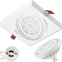 LUMILED Einbaustrahler Einbauleuchte Deckenlampe Spot Deckenstrahler Strahler flach schwenkbar Downlight eckig weiß inkl. LED-Leuchtmittel ES111 GU10 Fassung 38° 15 W Warmweiß 3000K Aluminium