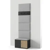 Jerpax Garderoben-Set Rosario Version 6 mit Lamellen, mit Polsterplatten und Schuhschrank (Schwarz / Eiche Artisan, Trinity 14)
