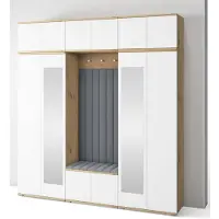 Jerpax Garderoben-Set Aura Version 10: Kleiderschrank mit Polsterpaneelen, Schuhschrank Flur und Eingangsbereich (weiß/Artisan-Eiche /Trinity 14)