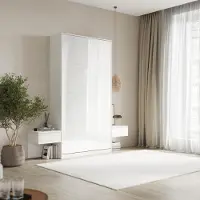 SMARTBett GmbH SMARTBett Set 100-Schrankbett Vertikal CLASSIC mit 2 Nachtkonsolen Weiss/Weiss Hochglanz