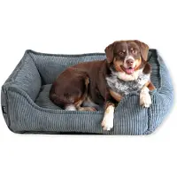 4L Textil HUGO Orthopädisches Hundebett aus Cord Premium-LINE Hundekorb mit Bezug (60x40 cm, Dunkelgrau)