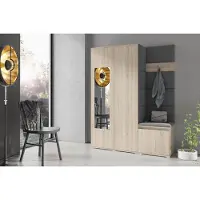 Jerpax Garderoben-Set "Harry", Moderner Kleiderschrank mit Polsterplatten und Schuhschrank – Ideal für Flur und Eingangsbereich (Sonoma Eiche, Trinity 16)