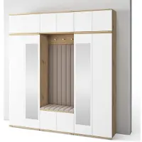 Jerpax Garderoben-Set Aura Version 10: Kleiderschrank mit Polsterpaneelen, Schuhschrank Flur und Eingangsbereich (weiß/Artisan-Eiche /Trinity 02)