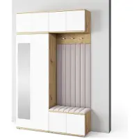 Jerpax Garderoben-Set Aura Version 9: Kleiderschrank mit Polsterpaneelen, Schuhschrank Flur und Eingangsbereich (weiß/Artisan-Eiche /Trinity 01)