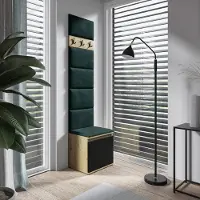 Jerpax Garderoben-Set "ZEFIR", Schuhschrank, Wandregal mit Haken und Polsterplatten in Artisan/Schwarz (Trinity 28), Ideal für Flur und Eingangsbereich