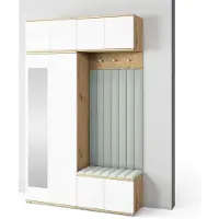 Jerpax Garderoben-Set Aura Version 9: Kleiderschrank mit Polsterpaneelen, Schuhschrank Flur und Eingangsbereich (weiß/Artisan-Eiche /Trinity 21)