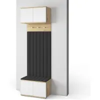Jerpax Garderoben-Set Aura Version 11: Schuhschrank mit Polsterpaneelen, Hängeschrank für Flur und Eingangsbereich (Weiß / Eiche Artisan/Trinity 16)