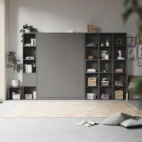 SMARTBett GmbH SMARTBett WOHNWAND Schrankbett 140x200 Vertikal mit Regalen Anthrazit