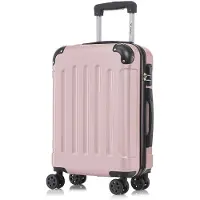 YONSLY Koffer Trolley Reisekoffer Suitcase, Rollkoffer Handgepäck ,mit 4 Rollen360°, Hartschalenreisekoffer, Zahlenschloss, Weicher Gummigriff(M,Roségold)