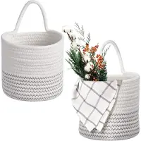 BundiGlassware Hivexagon 2er Pack Hanging Woven Rope Aufbewahrungskörbe mit Griff - Wandkörbe 6 x 5,5 Zoll runde Behälter für HeimNachbildung, Baby Kindergarten, Pflanzen Spielzeug Handtücher Organizer HG579