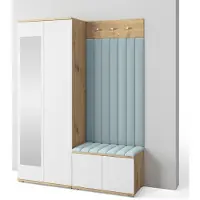 Jerpax Garderoben-Set Aura Version 7: Kleiderschrank mit Polsterpaneelen, Schuhschrank Flur und Eingangsbereich (weiß/Artisan-Eiche /Trinity 22)