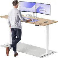 Desktronic HomePro Elektrisch höhenverstellbarer Schreibtisch 200x80cm Bambus/Weißmit Memory-Funktion, Anti-Kollisions Technologie, USB-A und USB-C-Ladeanschlüssen