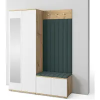 Jerpax Garderoben-Set Aura Version 7: Kleiderschrank mit Polsterpaneelen, Schuhschrank Flur und Eingangsbereich (weiß/Artisan-Eiche /Trinity 28)