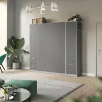 SMARTBett GmbH SMARTBett Wohnwand Set mit Schrankbett Standard 140x200 Vertikal + 2 x 50-Schränke Beton/Anthrazit