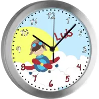 CreaDesign Kinderzimmer Funkwanduhr, Funkuhr Wanduhr Kinder, Flugzeug-Wolken 25 cm