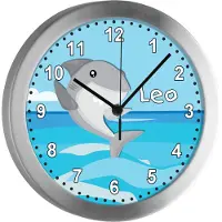 CreaDesign Kinderzimmer Funkwanduhr, Funkuhr Wanduhr Kinder, Hai 25 cm