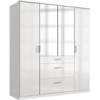 Wimex Möbel Kleiderschrank Clack in Weiß mit Fronten in Hochglanz Weiß Lack - Kleiderschrank 179 cm Breite mit Spiegel