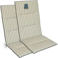DiscountDeal24 LILENO HOME Gartenstuhl Auflagen als [2er Set - Hochlehner] in Streifen Hellgrau + Keder Grau - bequeme Liegen als Sitzauflagen für Gartenmöbel - Stuhlkissen für Gartenstühle MAD