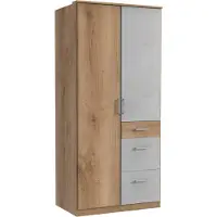 Wimex Möbel Kleiderschrank Click in Plankeneiche mit Beton Lichtgrau - Kleiderschrank 91 cm Breite ohne Spiegel