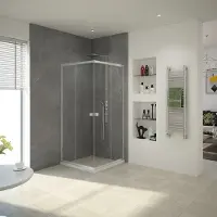 Marwell Duschkabine 77-90 x 77-90 x 190cm Flexi, Eckdusche, ESG-Glas & Alu-Profile Silber Matt, Aushängbare Türen