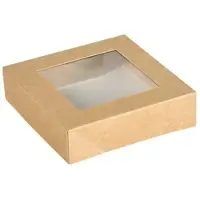 Duni Viking Cube Deckel mit PLA Fenster Braun Karton/PLA 113x113x29 | Packung (300 Stück)