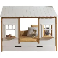 58 aufm Kessel Landhausbett Kamilah 215x108x174 Massivholz+MDF Oak/Weiß