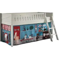 58 aufm Kessel Kinderbett Karyl 208x114x135 Massivholz Weiß Textilset Pet Shop