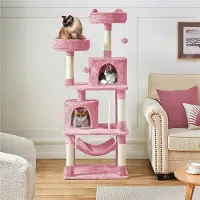 Yaheetech Kratzbaum 158 cm stabiler Katzenbaum, mit 5 Sisalstämmen & 2 Plattformen, mehrstufig, Rosa