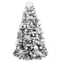 LAALU Geschmückter künstlicher weihnachtsbaum mit 109 Stk Kugeln POLAR WHITE 210 cm mit Metallständer