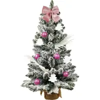 LAALU Künstlicher Weihnachtsbaum 60 cm mit LED-Beleuchtung, ROSENGLÜCK, mit 26 Weihnachtsbaumschmuck, Pflanztopf mit Jutesack