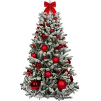 LAALU Dekorierter künstlicher Weihnachtsbaum mit 73 Ornamenten RED CHRISTMAS 180 cm Baum mit Ständer und Weihnachtsornamenten