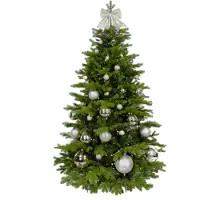 LAALU Geschmückter künstlicher Weihnachtsbaum mit 73 Ornamenten SILVER CHRISTMAS II 150 cm Baum mit Ständer und Weihnachtsornamenten