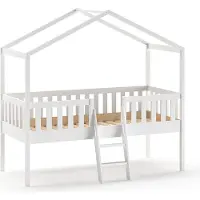 58 aufm Kessel Hausbett mit Leiter Kapua 209x120x202 Kinderbett Massivholz Weiß