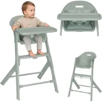 Lionelo Beny Baby Hochstuhl mit 3-Punkt-Gurt, verstellbarem Tablett & Fußstütze, platzsparend, 6–36 Monate bis 15 kg - Grün