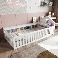 Xdovet Kinderbett, Einzelbett mit Dachleiste und Fenster, mit Staufach zur Aufbewahrung, Massivholzbett mit Lattenrost,90 x 200 cm