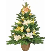 LAALU Künstlicher Weihnachtsbaum 60 cm mit LED-Beleuchtung, ZARTEROSE, mit 19 Weihnachtsbaumschmuck, Pflanztopf mit Jutesack