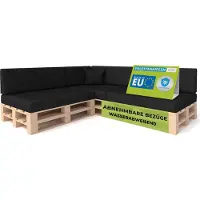 Pillows24 - Palettenkissen mit abnehmbarem Bezug - 8ER SET | Polster für Europaletten 120x80 Sofa - Wasserfest - Outdoor/Indoor | Schwarz