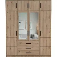 AGMAT-FURNITURE Drehtürenschrank Rodos D4, 8 Türen Kleiderschrank mit 2 Spiegel, Moderne Garderobe, Schrank Größe: 196 x 245 x 57,5 cm