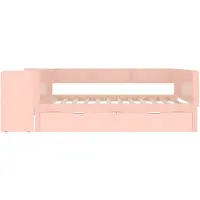 Xdovet Flachbett mit Schreibtisch und Schubladen Kinderbett Holzbett Einzelbett Kiefer+Spanplatte 90x200cm Rosa