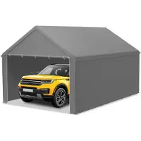 TRMLBE Carport 4x6 m Zeltgarage mit Abnehmbar Seitenwände Große Garagenzelt Lagerzelt UV-Schutz Windfest Winterfest Autozelt Unterstand, Grau