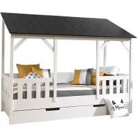 58 aufm Kessel Hausbett Kateena 214x105x174 MDF+Massivholz Weiß/Schwarz