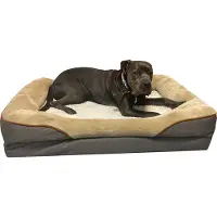 Pillows24 - Hundebett mit ergonomischer Memory-Foam-Matratze - L (90x75cm) in Braun/Grau - Abnehmbarer Bezug mit Reißverschluss, Waschbar