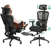 Di volio Bürostuhl Romalo – ergonomischer Schreibtischstuhl mit Kopfstütze & Fußstütze, atmungsaktives Mesh, schwarz