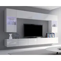 Ravio Wohnwand Amanda I Breite 300cm, Anbauwand vom Hersteller, Moderne Schrankwand, Mediawand (Weiß / Weiß Hochglanz)